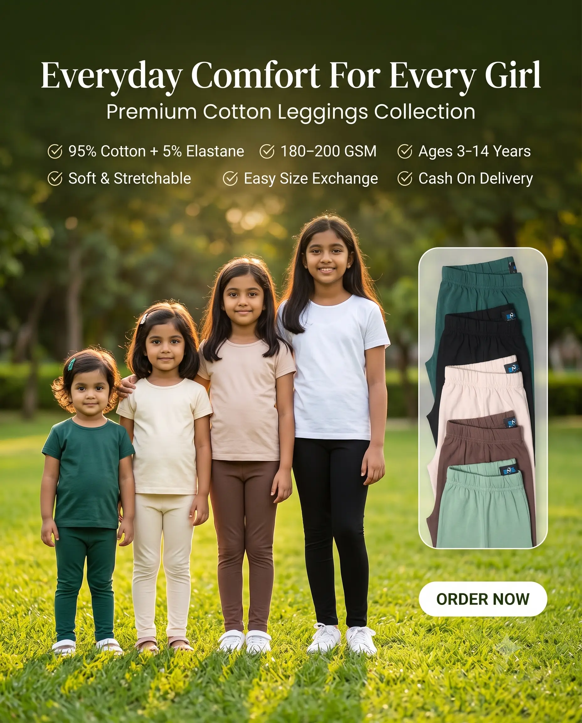 Girls Leggings 5 Pcs Combo - Image 2